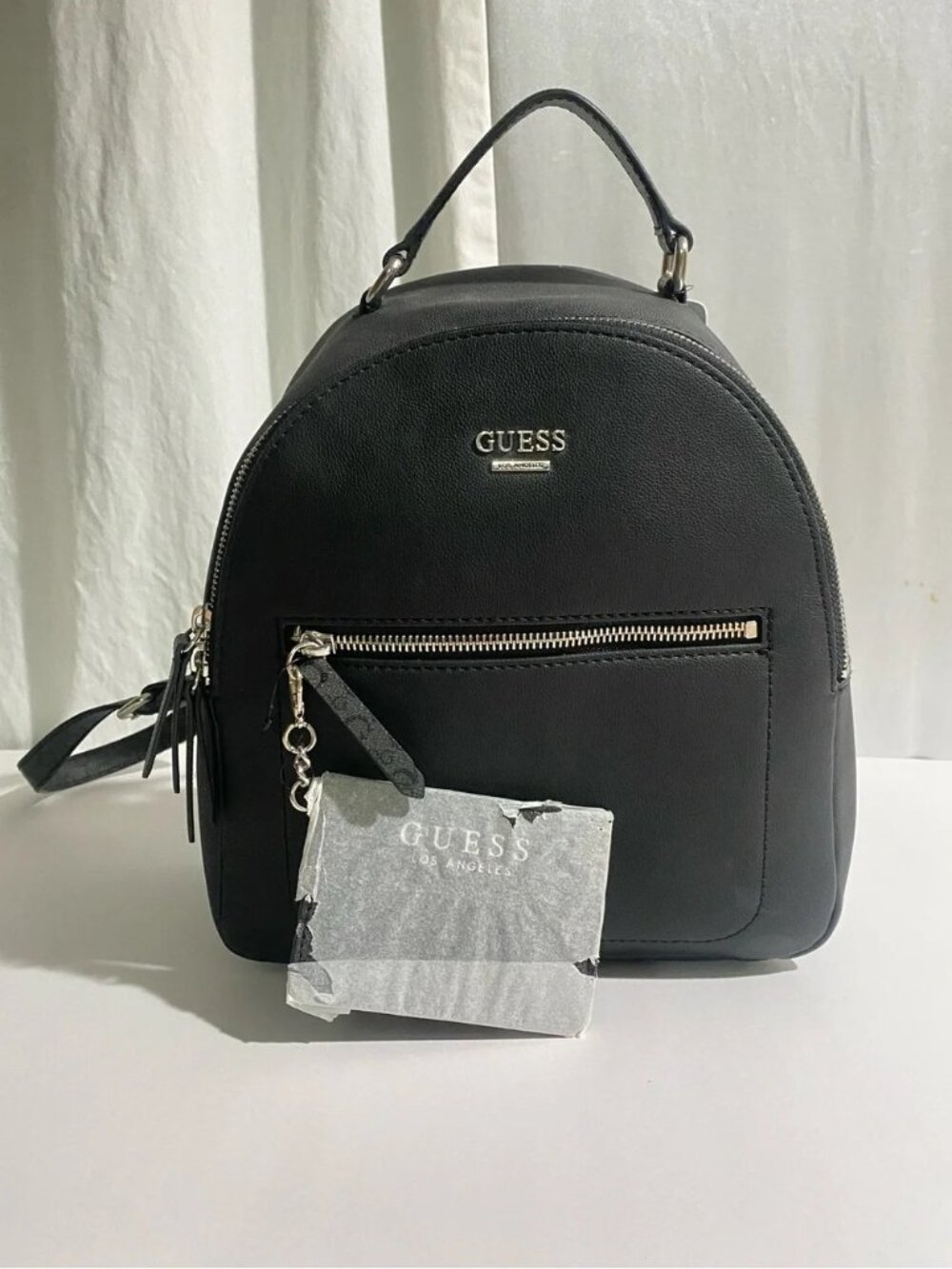 NWT Guess Turley Black G-Logo Straps Pebbled Leather Streetwear Mini Backpack